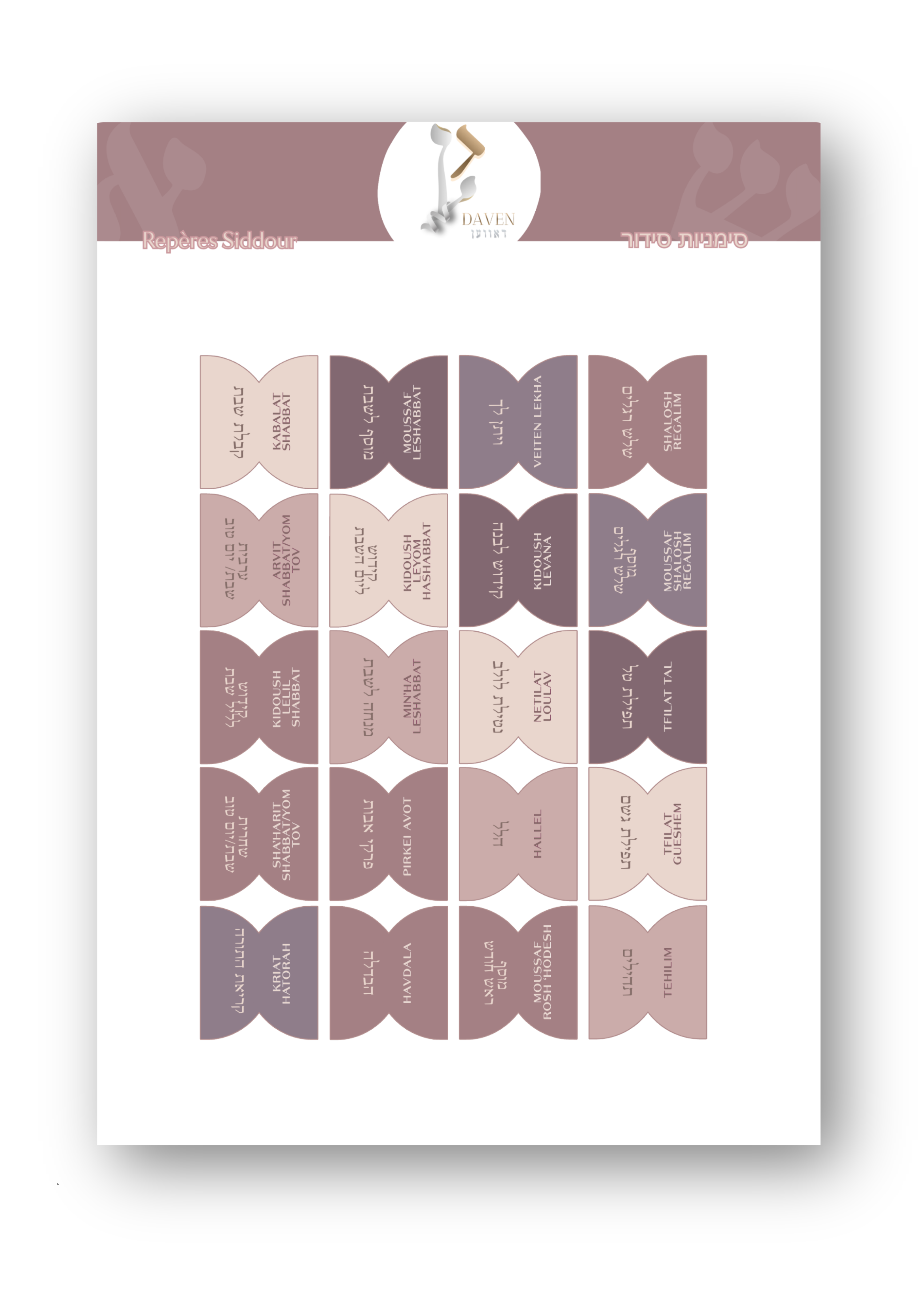 Repères Siddour Hébreu (recto) Phonétique (verso) SHABBAT/FÊTES KOREN