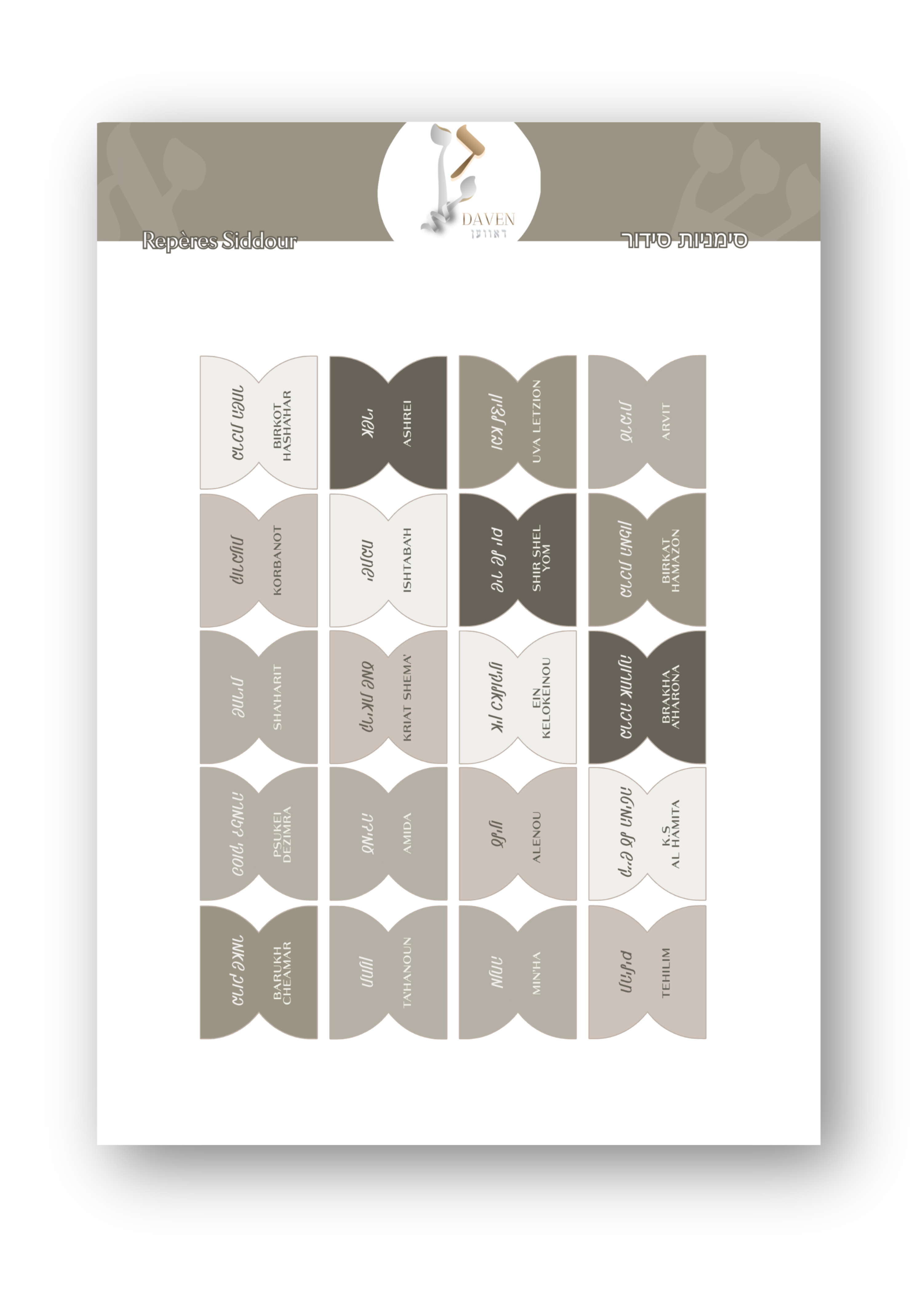 Repères Siddour Hébreu (recto) Phonétique (verso) 'HOL